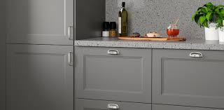 The dark grey cabinets contrast with the white countertops with a lot of decor drama taking place. Modern Gray Kitchen Cabinets Axstad Kitchen Series Ikea