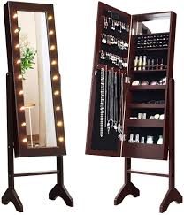 How to make a large floor mirror frame | diy wood frame. Standing Jewelry Armoire With 18 Led Lights Around The Door Large Storage Mirrored Jewelry Cabinet With