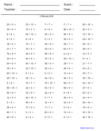 5 minute division drill worksheet