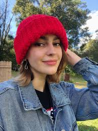 Red Crochet Ribbed Fitted Beanie