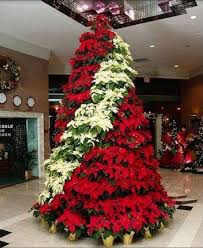 Red And White Poinsettia Tree Unique Christmas Trees Church Christmas Decorations Christmas