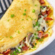 Keto Bacon Mushroom Omelette Recipe Easy One Pan Breakfast Recipe Omelette Recipe Easy Omelette Recipe Bacon Stuffed Mushrooms