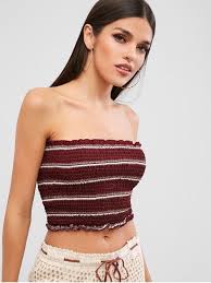 Black And White Striped Tank Top Outfit Zaful Smocked Stripes Tube Top Black Cadetblue Firebrick White Yellow Tube Top Outfits Striped Tube Top Top Summer Outfits