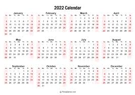 printable calendar 2022 one page with holidays single page 2022 yearly blank pdf templates