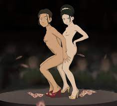 2girls anaxus avatar the last airbender black hair blind blue  eyes breasts brown hair chocolate and vanilla dark-skinned female dark skin  earth kingdom edit female hand on back hand