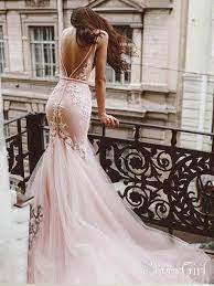 Stunning Pink Tulle Mermaid Wedding Dress Features See Through V Neckline And Lace Bodice Finished With Zipper Clo Brautkleid Mieder Brautkleid Hochzeitskleid