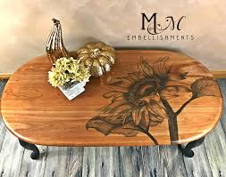 Hand Stained Sunflower On Top Of Coffee Table Staining Furniture Staining Wood Hand Painted Furniture