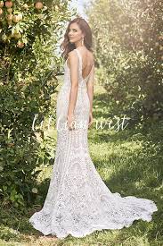 Style 66126 Allover Geometric Lace Fit And Flare Dress With Plunge V Neck Lillian West Lillian West Wedding Dress Fit And Flare Wedding Dress Boho Wedding Gowns
