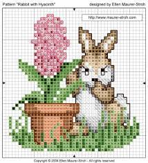 14 count, 30.30w x 29.75h cm 16 count, 26.51w x 26.03h… Freebie Rabbit With Hyacinth Color Chart Cross Stitch Flowers Cross Stitch Cross Stitch Animals
