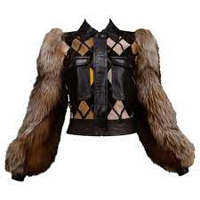 Valentino Python And Leather Jacket With Fur Sleeves Runway 2005 Fur Leather Jacket Valentino Black Shearling Coat