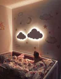 Adding different layers of lighting to the room provides interest with the contrast between Cloud Night Light Wood Kids Lamp Baby Room Led Lamp Nursery Light Childrens Bedside Lamp Lighting Wall Decor Baby Shower Gift For Kids Baby Wall Decor Cloud Night Light Baby Room