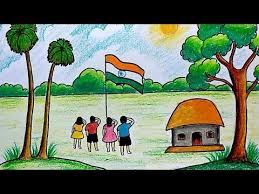 Republic Day Special Drawing For Kids Step By Step Village Scenery Drawing For For Kids Independence Day Drawing Scenery Drawing For Kids Drawing For Kids