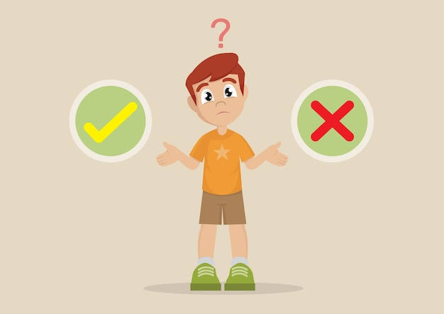 Elección del niño entre correcto o incorrecto | Vector Premium