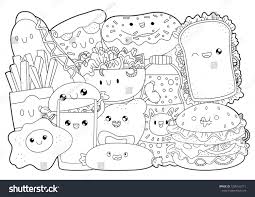 Fast Food Burger Hamburger Chicken Pizza And Donut Cute Cartoons In Kawaii Style Coloring Book Anti Stress Business Card Mock Up Fast Food Coloring Books