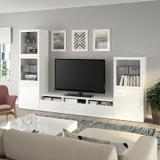 besta tv opbergcombi vitrinedeuren wit selsviken hoogglans wit helder glas ikea ikea woonkamer tv kamer interieur woonkamer