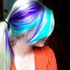 Platinum blonde hair with blue, pink and purple streaks. 50 Colorful Peekaboo Highlights My New Hairstyles