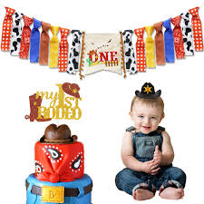 Barn party themed decorating ideas. Cowboy First Birthday Party Decorations Wild West Cowboy Highchair Banner My 1st Rodeo Cake Topper Cowboy Birthday Hat For Western Themed Cowboy Cowgirl Baby Birthday Party Supplies Amazon In Toys Games
