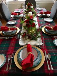 Elegant place setting with gold, white and crystal elegant place setting in gold, white and clear crystal. Christmas Table Setting Red Green Plaid With Gold Thread Everyday Dishes With G Christmas Table Decorations Christmas Table Gold Christmas Tree Decorations