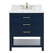 Allen Roth Presnell 31 In Navy Blue Single Sink Bathroom Vanity With Carrara White Natural Marble Top In The Bathroom Vanities With Tops Department At Lowes Com