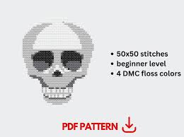 Skull Emoji Mini Cross Stitch Pattern. Simple Embroidery Pattern File for  Beginners.