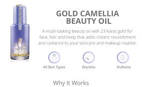 Amazon Com Aceite De Belleza Tatcha Gold Camellia Aceite Hidratante Para Rostro Cuerpo Y Cabello Con Copos De Oro De 23 Quilates 1 0 Fl Oz 1 Oz Belleza Y Cuidado Personal