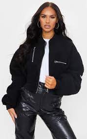 Black Borg Zip Detail Bomber Jacket In 2021 Bomber Jacket Bomber Jacket Women Jackets