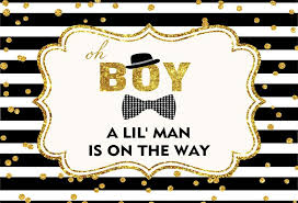 Black And Gold Baby Shower Backdrop Baby Shower Little Man Black And White Stripe Costum Backdrop Hu0507 Baby Shower Backdrop Personalized Birthday Banners Birthday Banner Background