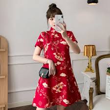 Ins Red Blue Loose New Fashion Modern Chinese Cheongsam A-Line Dress Women  3/4 Sleeve Qipao Traditional Chinese Clothes Black Cheongsam6 | Fruugo Kr