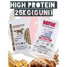 Tepung terigu protein rendah ini cocok untuk membuat biskuit, kue kering, crackers, black forest tepung terigu protein tinggi ini cocok untuk membuat donat, kue sus, roti tawar, roti selamat pagi mau tanya tepung terigu yang paling cocok untuk pasta jenisnya yang low, medium atau high…. 25kg Guni High Protein Bread Flour Tepung Roti 25kg Guni