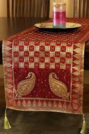 Extravagant Artistic Indian Table Runner Design Features A Very Eye Catching Embroidery Pattern Embroidered Table Runner Indian Table Paisley Table Runner