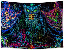 Use a curtain rod to hang a tapestry . Moon Animal Bird Blacklight Tapestry Home Decor Trippy Forest Line Art Tapestry Wall Hanging For Bedroom Jawo Psychedelic Owl Tapestry 59 W X 40 H Tapestries Home Urbytus Com