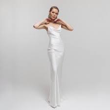 Simple Satin Cowl Neck Wedding Dress With Train Maxi Slip Gown Etsy Cowl Neck Wedding Dress Dresses Minimalist Wedding Dresses