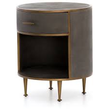 Gorgeous texture for the bedroom in a chic modern silhouette. Farruco Faux Shagreen Bedside Table Brass Midcentury Nightstands And Bedside Tables By Rustic Edge Houzz