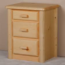 Intricate floral wood details flourish along the edges and feet. Rustic Three Drawer Pine Log Nightstand