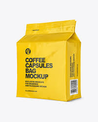 Glossy Bag With Coffee Capsules Mockup In Bag Sack Mockups On Yellow Images Object Mockups