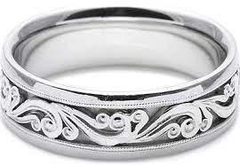 Paisley etched white gold wedding band ring for women and men, with free shipping included! Tacori Mens Wedding Band With Hand Engraved Scroll Work 7 5mm Ht2392
