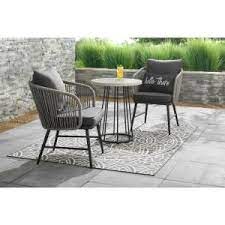 Stylewell Paden 3 Piece Wicker Outdoor Patio Bistro Set With Grey Cushion A203005200 The Home Depot In 2021 Small Patio Furniture Bistro Table Outdoor Bistro Patio Set