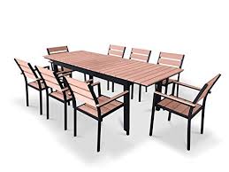 Dining table in porcelain top and wooden legs, perfect for a restaurant spaces more. Urbanfurnishing Net 9 Piece Eco Wood Extendable Outdoor Patio Dining Set Buy Online In Andorra At Andorra Desertcart Com Productid 42598603