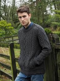 Aran Crafts Mens Cable Knit Aran Sweater Crewneck Side