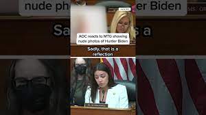 AOC reacts to #MTG showing nude photos of #HunterBiden