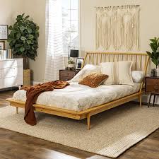 The valle comes in 2 colors: Amazon Com Walker Edison Mid Century Modern Solid Wood Spindle Platform Headboard Footboard Bed Frame Bedroom Queen Light Oak Furniture Decor