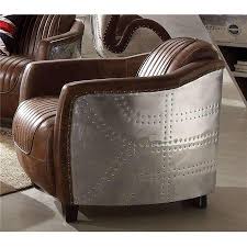 Acme Brancaster Chair Retro Brown Top Grain Leather Aluminum Walmart Com In 2020 Aluminum Chairs Barrel Chair Acme Furniture