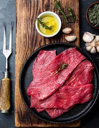Fresh Raw Meat Beef Steaks Beef Tenderloin In Cast Iron Pan On Wooden Board Spices Herbs Oil On Slate Gray Background Fo Meat Food Styling Beef Steak Food