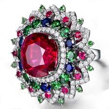 Luxury 925 Silver Ruby Emerald Sapphire White Sapphire Natural Stone Birthstone Gemstones Engagement Eyes Brand Flower Rings Wedding Anniversary Bride Women Ring Size 678910 In 2020 Colored Engagement