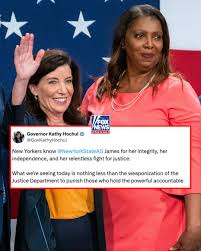 JUST IN: New York Gov. Kathy Hochul reacts after her state's Attorney General Letitia James was indicted.