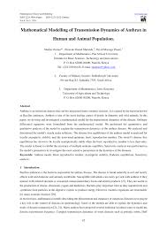 Pdf Mathematical Modelling Of The Transmission Dynamics Of Anthrax In Human And Animal Population