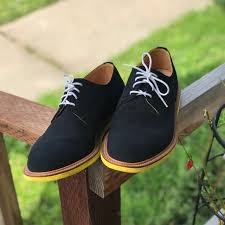 Mens Blue Navy Suede Yellow Soled Buck Derbys