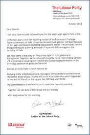 The body of the letter must explain the reasons for this letter. Ed Miliband Candle Lit Vigil Against Hate Crime