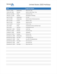 United States Holidays 2020 In Pdf Word And Excel