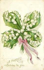 A Happy Birthday To You White Lilies Of The Valley Tied With Pink Ribbon Vintage Floreale Foto Di Fiori Decoupage Immagini